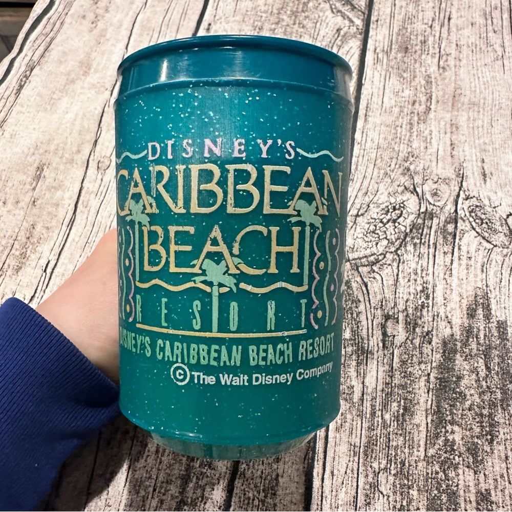 Vintage Aladdin Disney Teal Travel Mug With Caribbean Beach Resort Motif